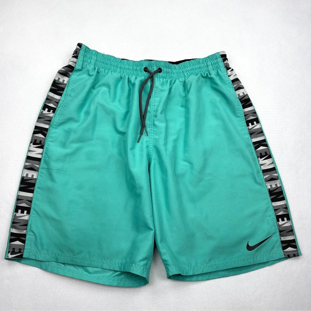 Nike Mens Large Teal Green Logo Taped Board Shorts Swim Trunks NESSC472 Large L
